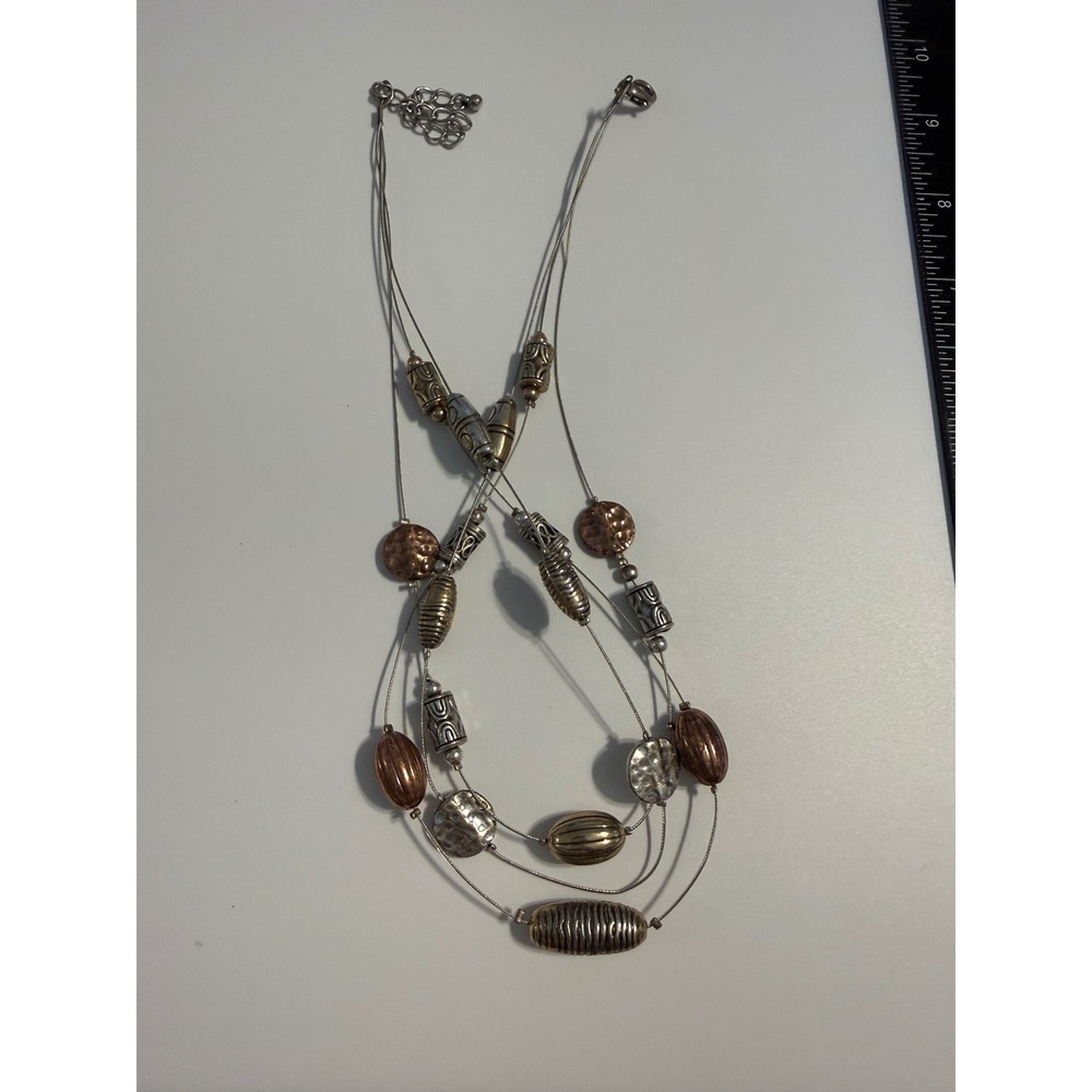 Mixed Metal Beaded Necklace Silver Gold Copper Boho Layered Statement